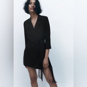 Zara  NWT SS22 BLACK FRINGED JUMPSUIT BLAZER
